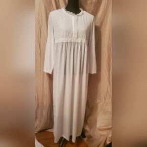 April Cornell White Maxi Dress or Nightgown with lace, ruffles and embroidery.